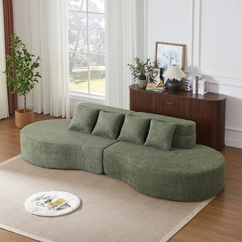 Canapé grande 4-5 places chenille vert, mousse mémoire sans cadre VERTEXKRYNNATHOR