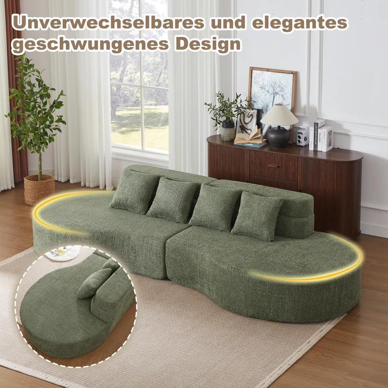 Canapé grande 4-5 places chenille vert, mousse mémoire sans cadre VERTEXKRYNNATHOR