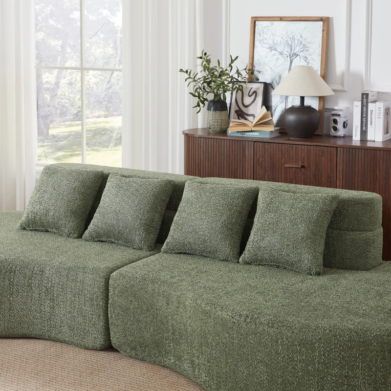 Canapé grande 4-5 places chenille vert, mousse mémoire sans cadre VERTEXKRYNNATHOR