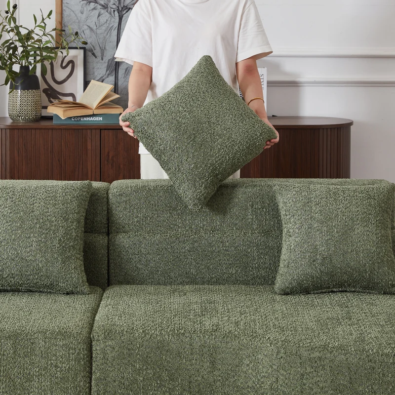 Canapé grande 4-5 places chenille vert, mousse mémoire sans cadre VERTEXKRYNNATHOR