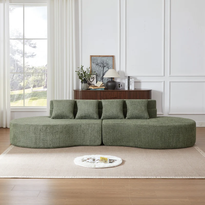 Canapé grande 4-5 places chenille vert, mousse mémoire sans cadre VERTEXKRYNNATHOR