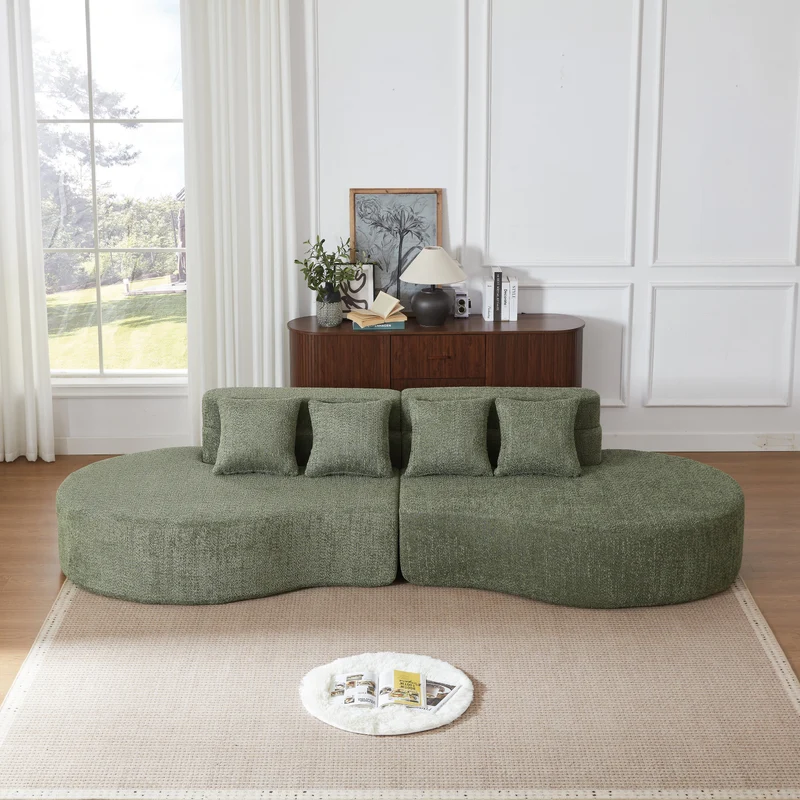 Canapé grande 4-5 places chenille vert, mousse mémoire sans cadre VERTEXKRYNNATHOR