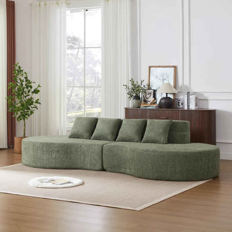 Canapé grande 4-5 places chenille vert, mousse mémoire sans cadre VERTEXKRYNNATHOR