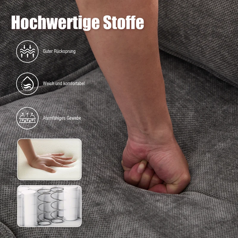 Canapé 2 places en tissu chenille gris avec support téléphone réglable 127x69x66cm INFINITEONYX