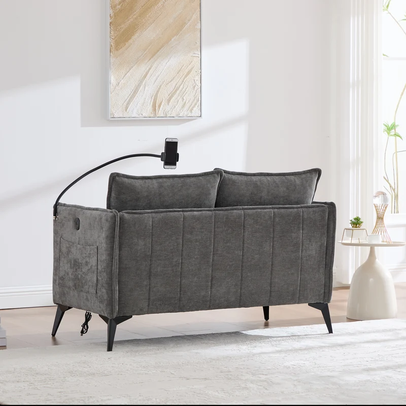 Canapé 2 places en tissu chenille gris avec support téléphone réglable 127x69x66cm INFINITEONYX