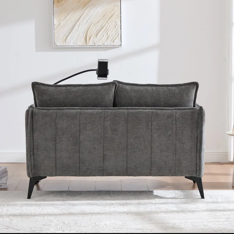 Canapé 2 places en tissu chenille gris avec support téléphone réglable 127x69x66cm INFINITEONYX