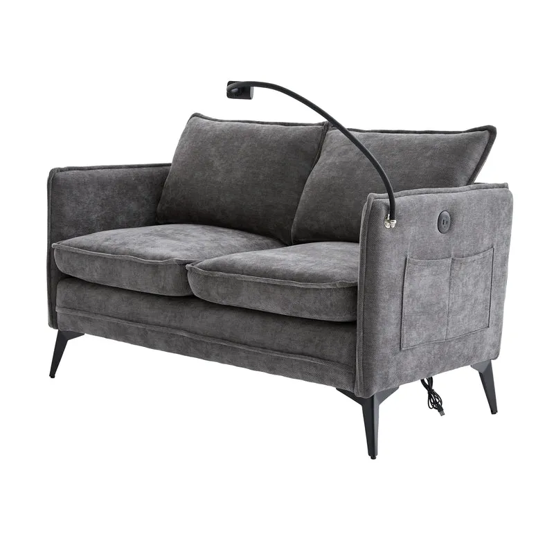 Canapé 2 places en tissu chenille gris avec support téléphone réglable 127x69x66cm INFINITEONYX