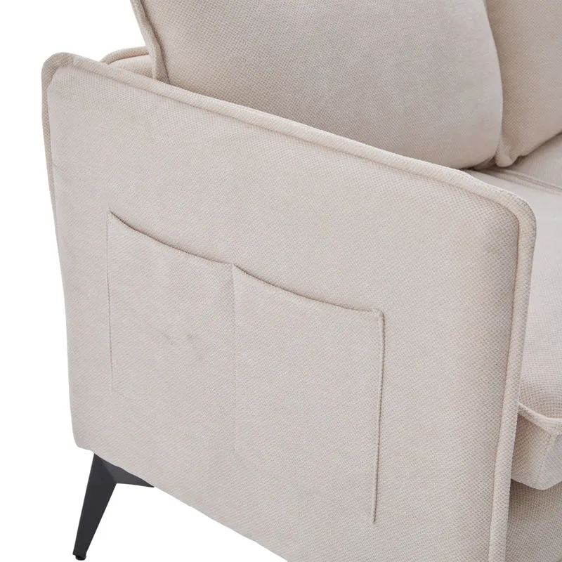 Canapé 2 places en tissu chenille beige avec support téléphone réglable 127x69x66cm INFINITEVORN