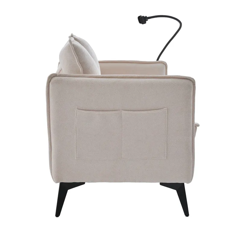 Canapé 2 places en tissu chenille beige avec support téléphone réglable 127x69x66cm INFINITEVORN
