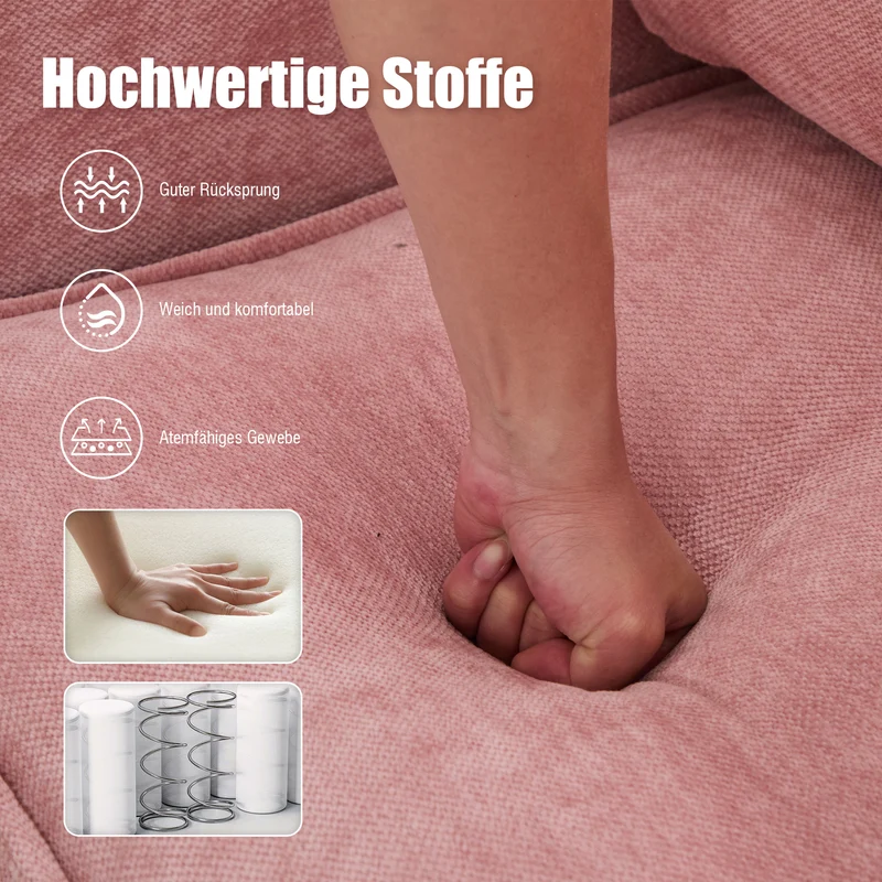 Canapé 2 places en tissu chenille rose avec support téléphone réglable 127x69x66cm INFINITEZORA