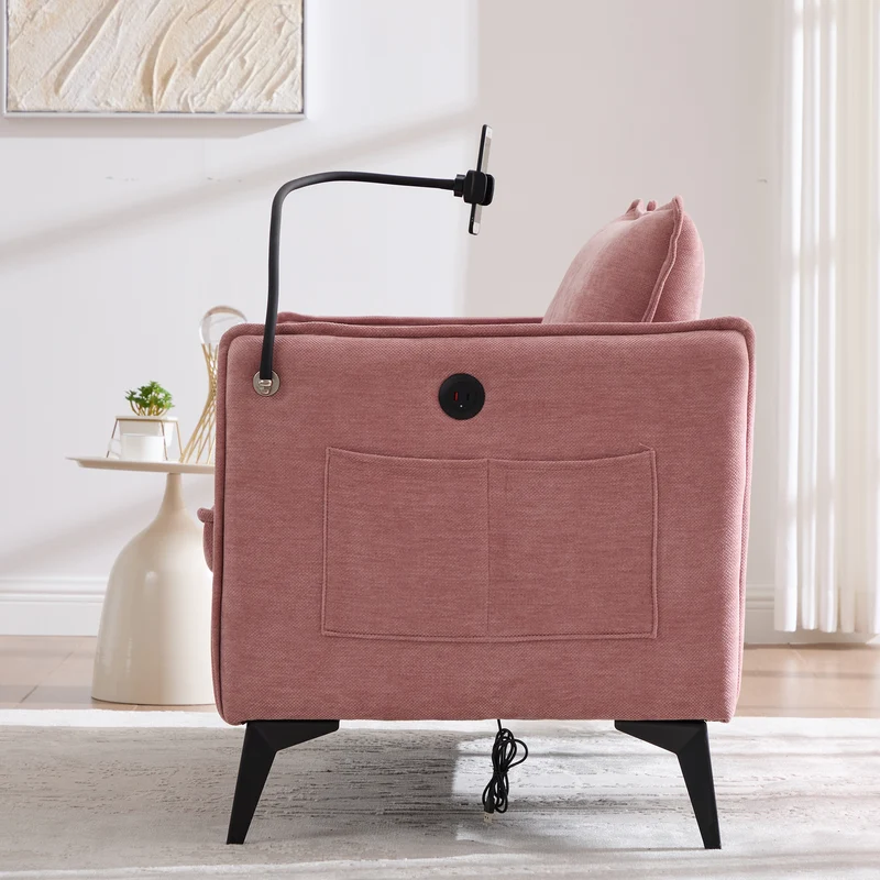 Canapé 2 places en tissu chenille rose avec support téléphone réglable 127x69x66cm INFINITEZORA