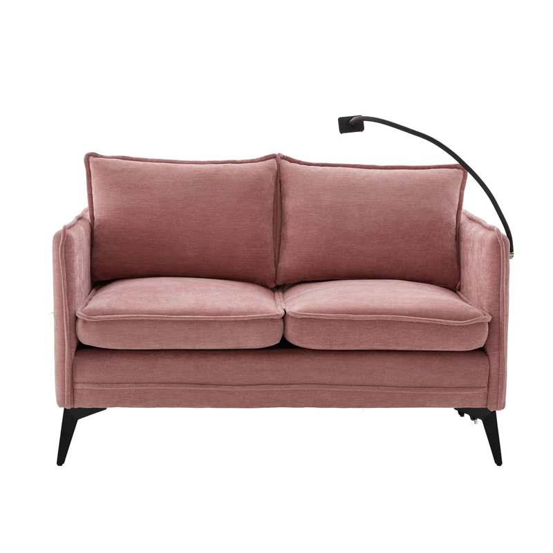 Canapé 2 places en tissu chenille rose avec support téléphone réglable 127x69x66cm INFINITEZORA