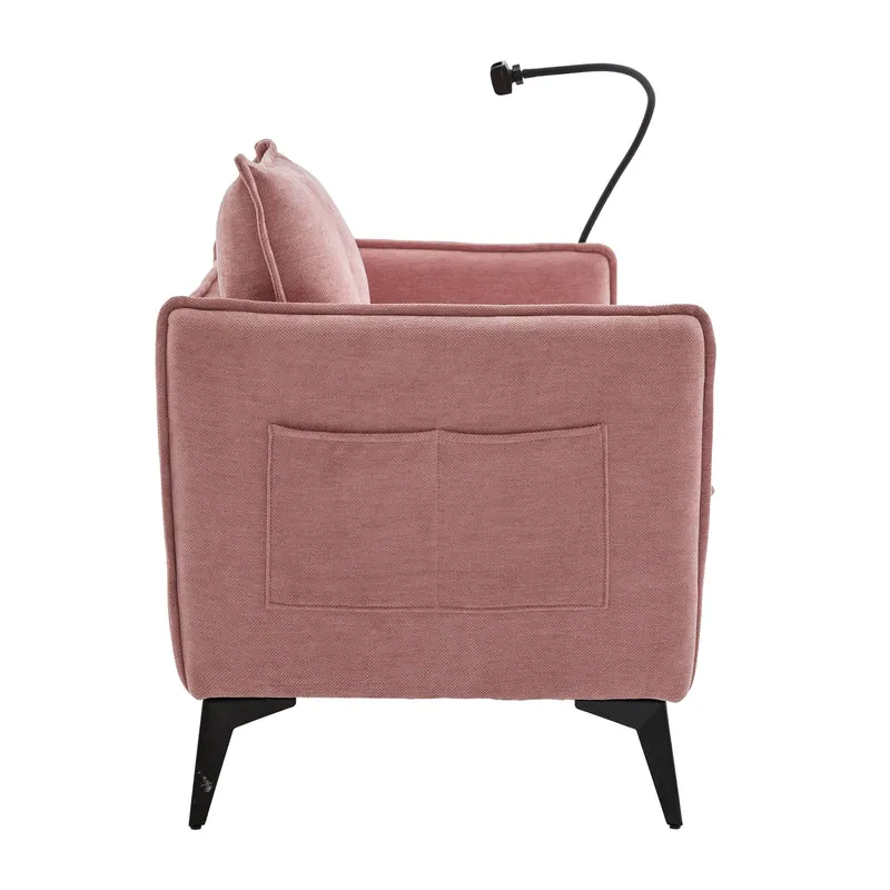 Canapé 2 places en tissu chenille rose avec support téléphone réglable 127x69x66cm INFINITEZORA