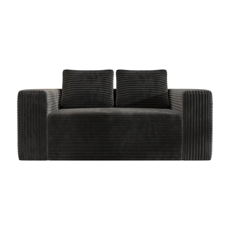 Canapé 2 places tissu côtelé noir avec coussins, sans montage INFINITEZYN
