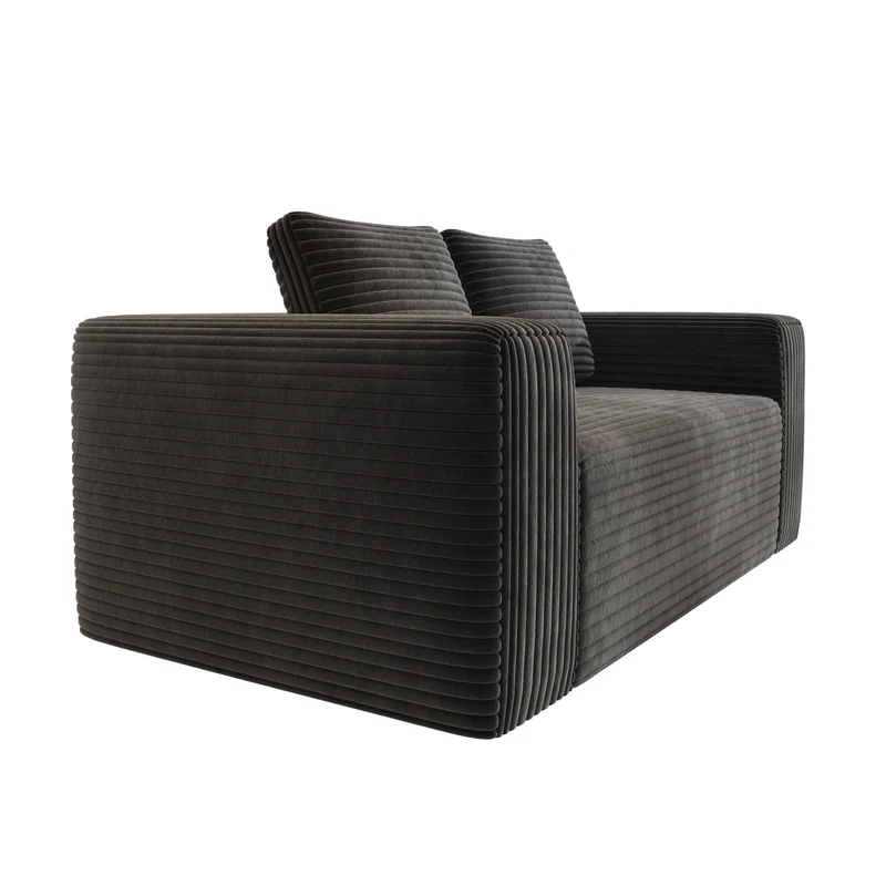 Canapé 2 places tissu côtelé noir avec coussins, sans montage INFINITEZYN