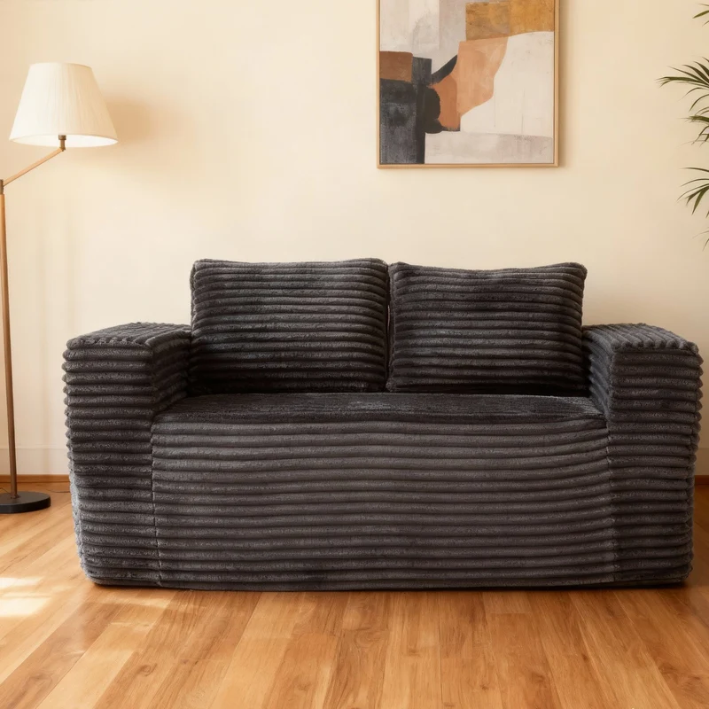 Canapé 2 places sans montage, tissu côtelé gris 160 x 88 x 58 cm INFINITEREX