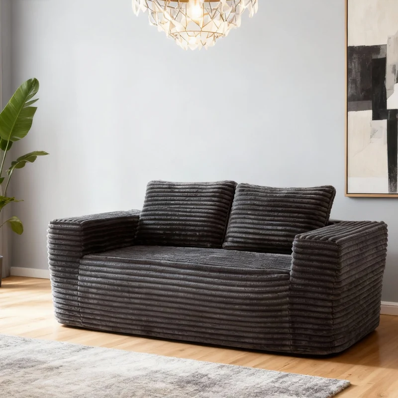 Canapé 2 places sans montage, tissu côtelé gris 160 x 88 x 58 cm INFINITEREX
