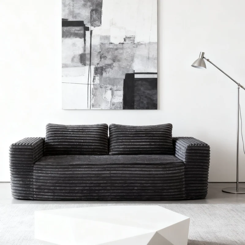 Canapé 2 places sans montage, tissu côtelé gris 160 x 88 x 58 cm INFINITEREX
