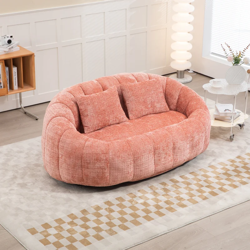 Canapé 2 places en chenille gris, grand fauteuil relax, 2 coussins 150x95x63cm INFINITELIRA