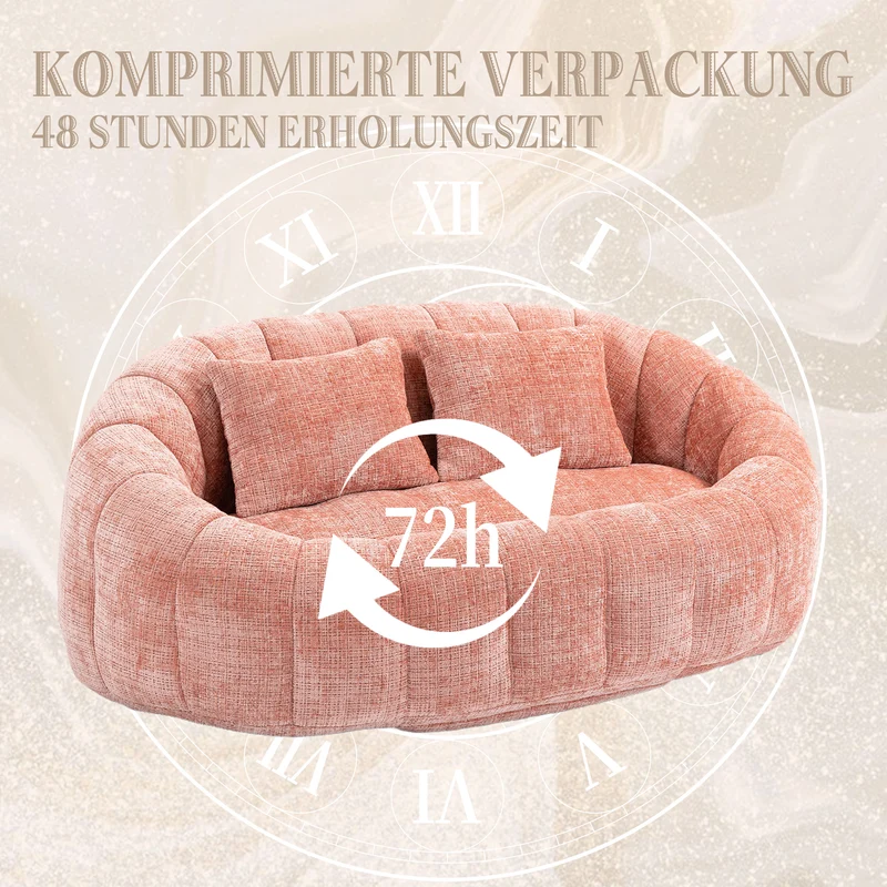 Canapé 2 places en chenille gris, grand fauteuil relax, 2 coussins 150x95x63cm INFINITELIRA