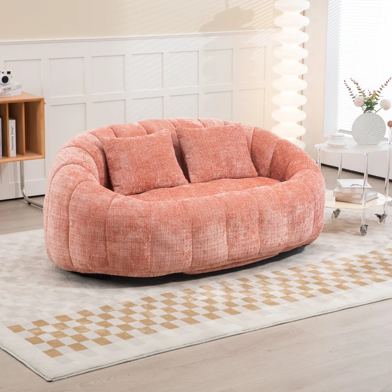 Canapé 2 places en chenille gris, grand fauteuil relax, 2 coussins 150x95x63cm INFINITELIRA