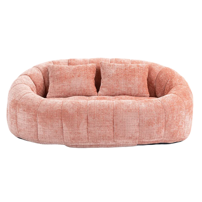 Canapé 2 places en chenille gris, grand fauteuil relax, 2 coussins 150x95x63cm INFINITELIRA