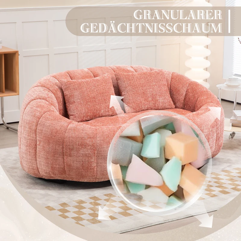 Canapé 2 places en chenille gris, grand fauteuil relax, 2 coussins 150x95x63cm INFINITELIRA
