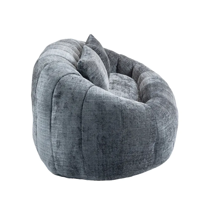 Canapé 2 places en chenille gris, grand fauteuil relax, 2 coussins 150x95x63cm QUASARZYN