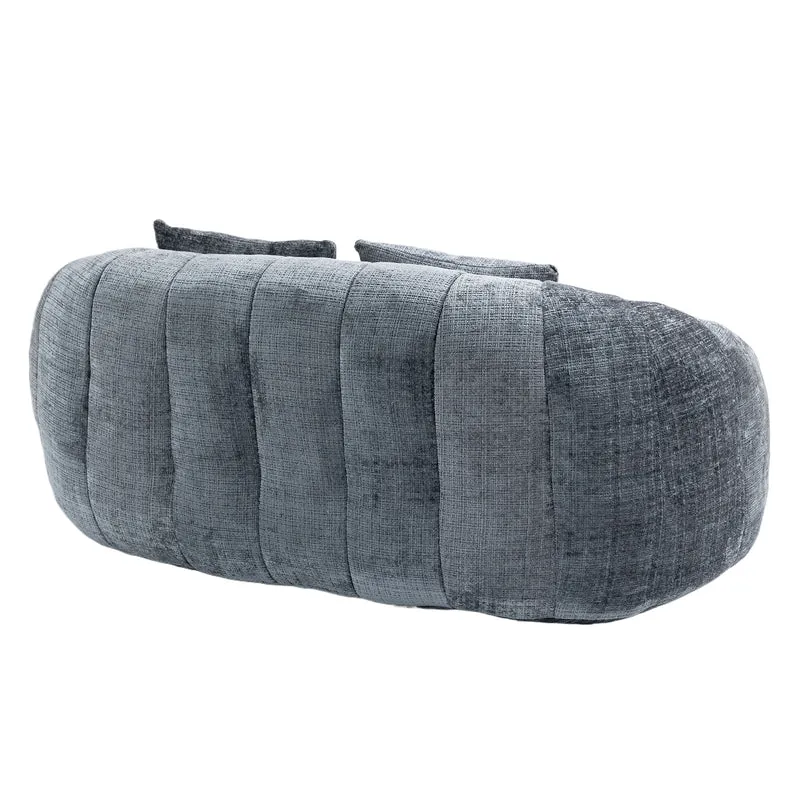 Canapé 2 places en chenille gris, grand fauteuil relax, 2 coussins 150x95x63cm QUASARZYN