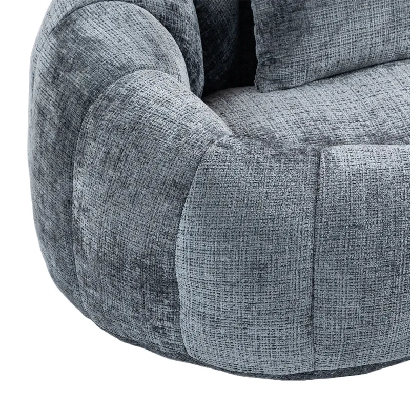 Canapé 2 places en chenille gris, grand fauteuil relax, 2 coussins 150x95x63cm QUASARZYN