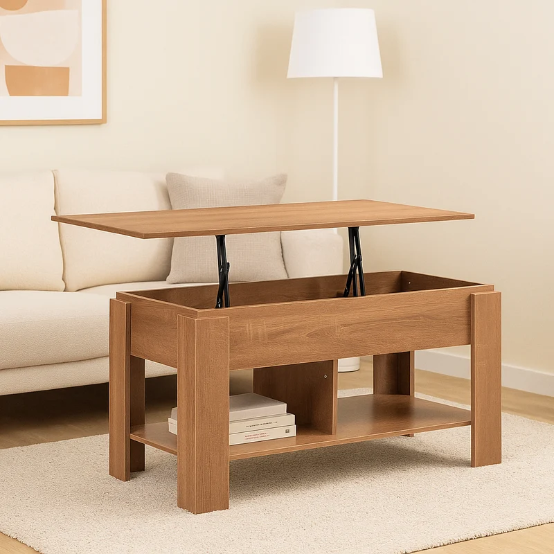 Table basse avec plateau relevable effet bois et marron 96*50 ELOT BROWN 96