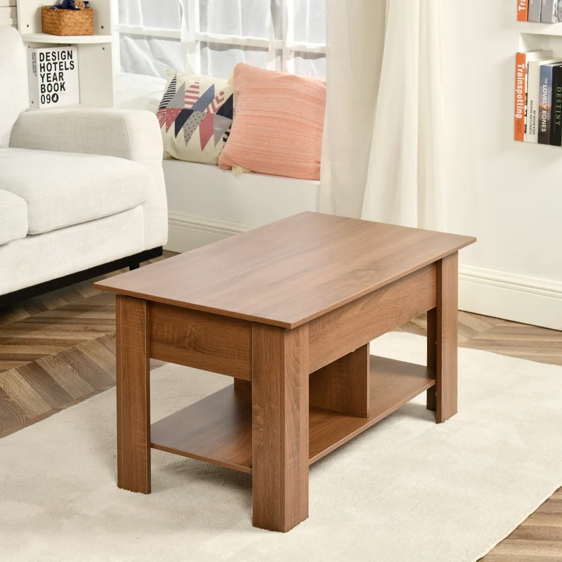 Table basse avec plateau relevable effet bois et marron 96*50 ELOT BROWN 96