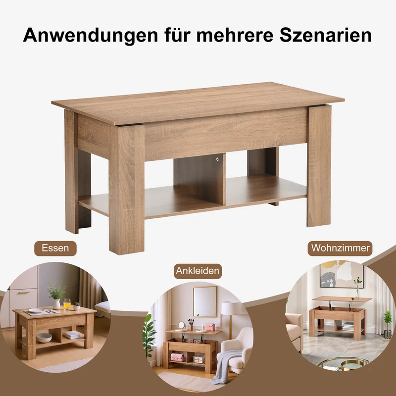 Table basse avec plateau relevable effet bois et marron 96*50 ELOT BROWN 96