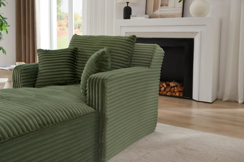 Canapé méridienne lit modulable en velours côtelé vert, sans montage MERIDIANONYX