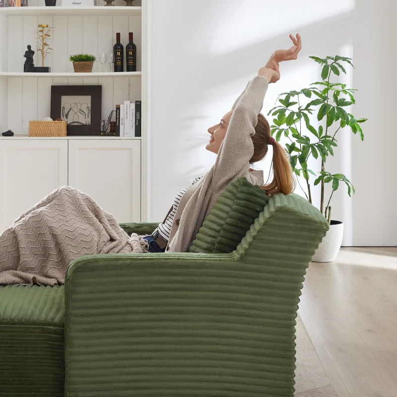 Canapé méridienne lit modulable en velours côtelé vert, sans montage MERIDIANONYX