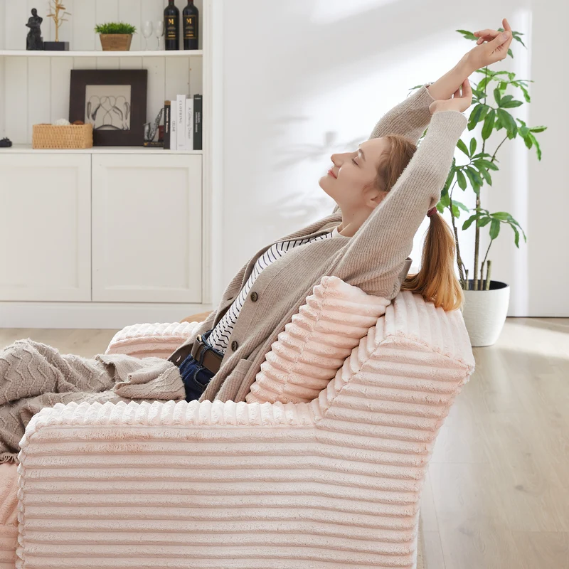 Canapé méridienne lit modulable en velours côtelé rose, sans montage MOMENTUMZYN