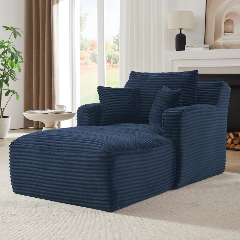 Canapé méridienne lit modulable en velours côtelé bleu, sans montage MOMENTUMLIRA