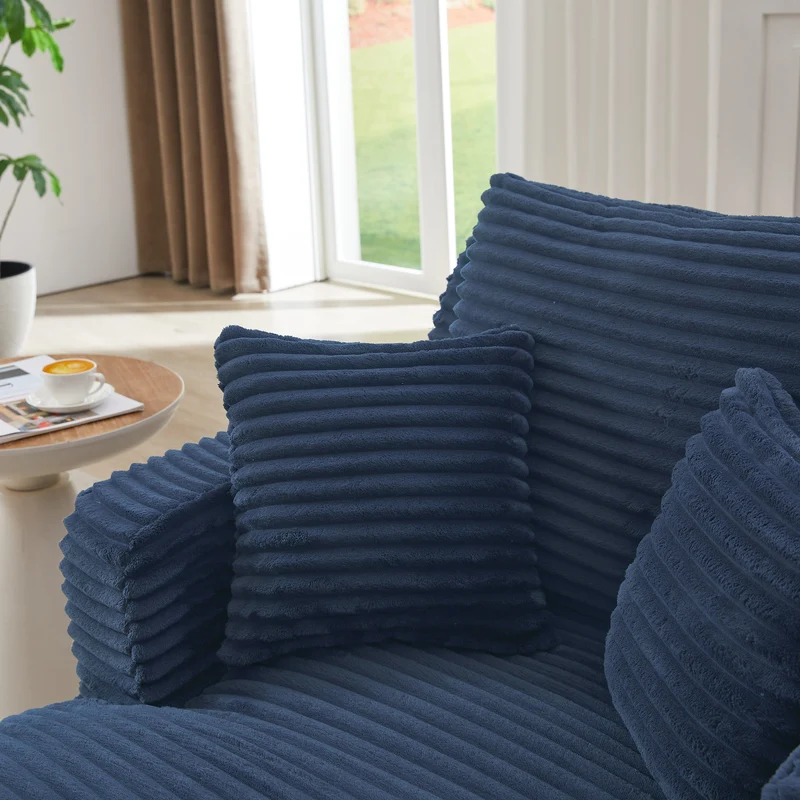 Canapé méridienne lit modulable en velours côtelé bleu, sans montage MOMENTUMLIRA
