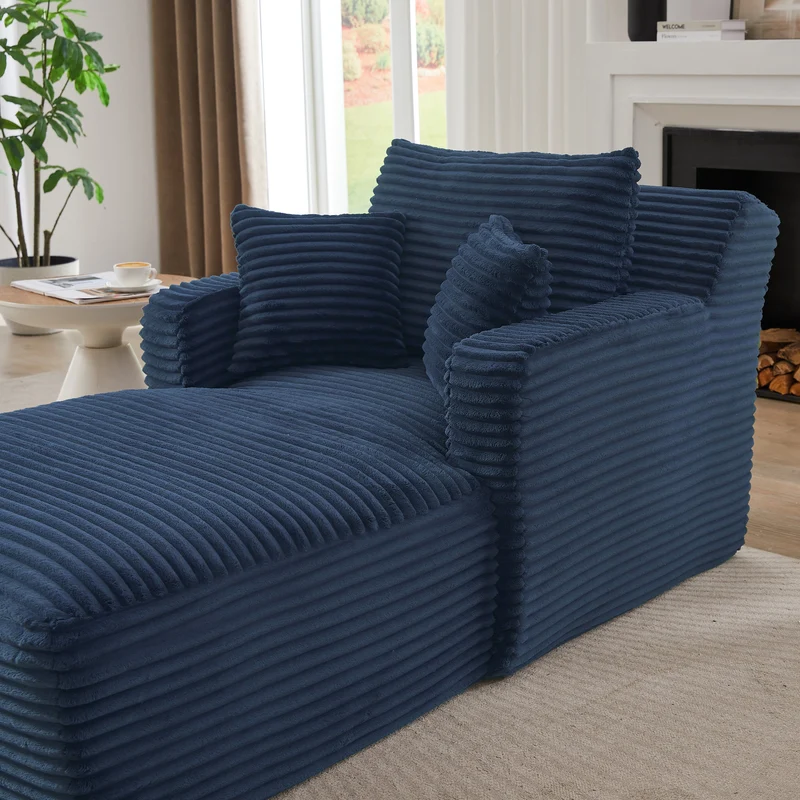 Canapé méridienne lit modulable en velours côtelé bleu, sans montage MOMENTUMLIRA