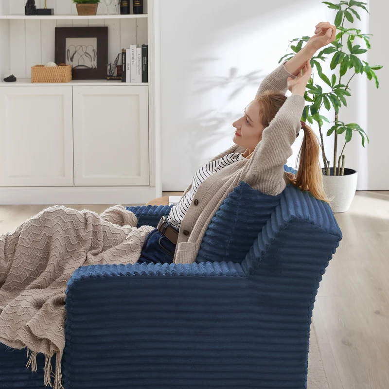 Canapé méridienne lit modulable en velours côtelé bleu, sans montage MOMENTUMLIRA