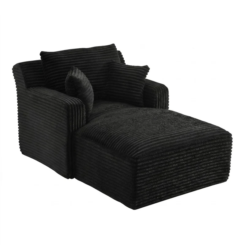 Canapé méridienne lit modulable en velours côtelé noir, sans montage MOMENTUMREX