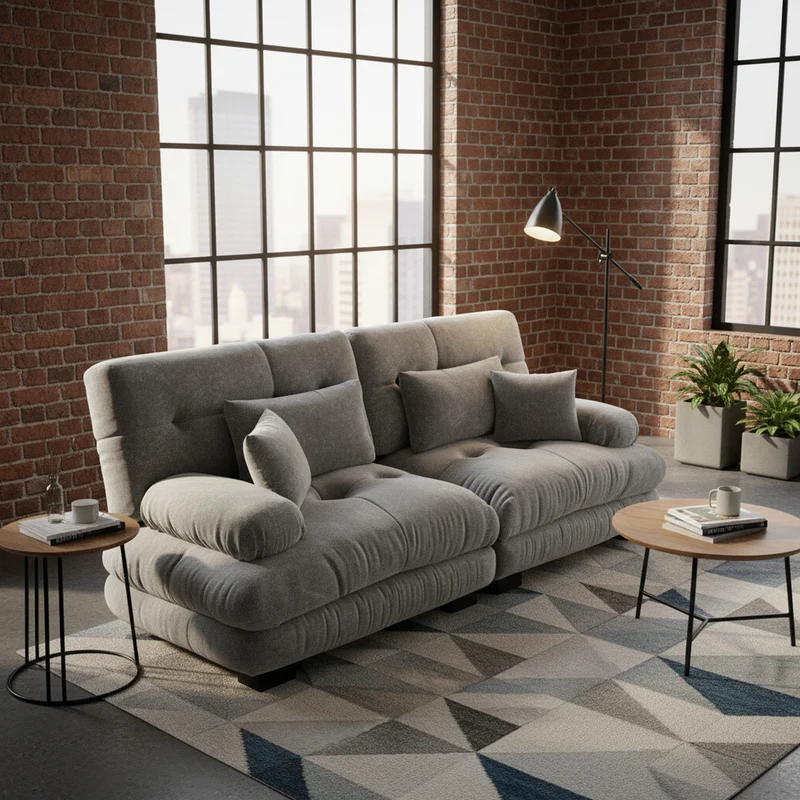 Canapé 3 places modulable en chenille gris avec coussins 220 cm NEXUSZYN