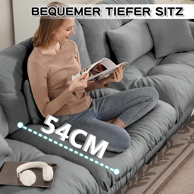 Canapé 3 places modulable en chenille gris avec coussins 220 cm NEXUSZYN