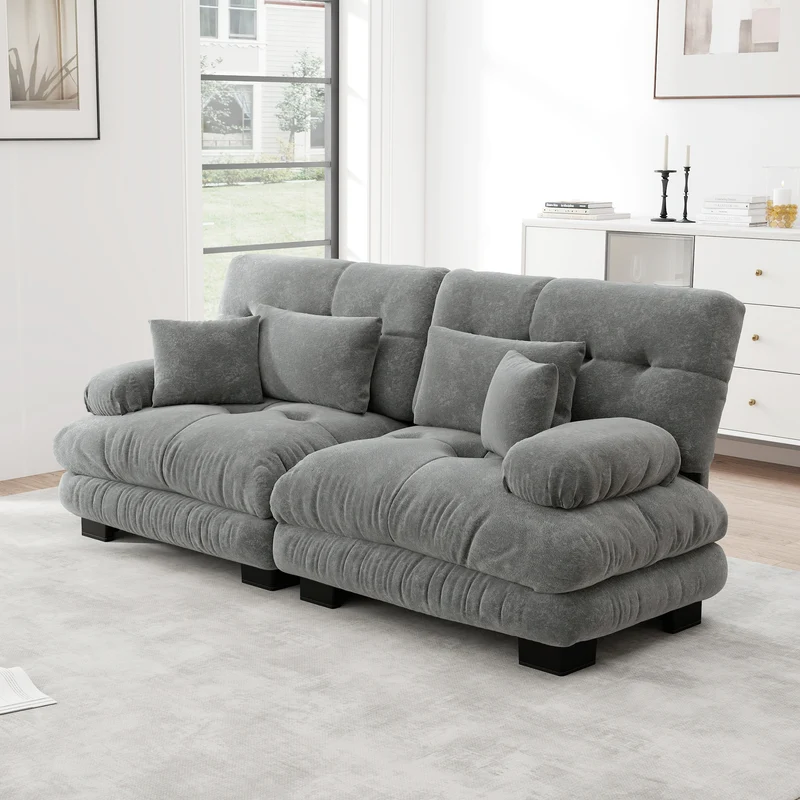 Canapé 3 places modulable en chenille gris avec coussins 220 cm NEXUSZYN