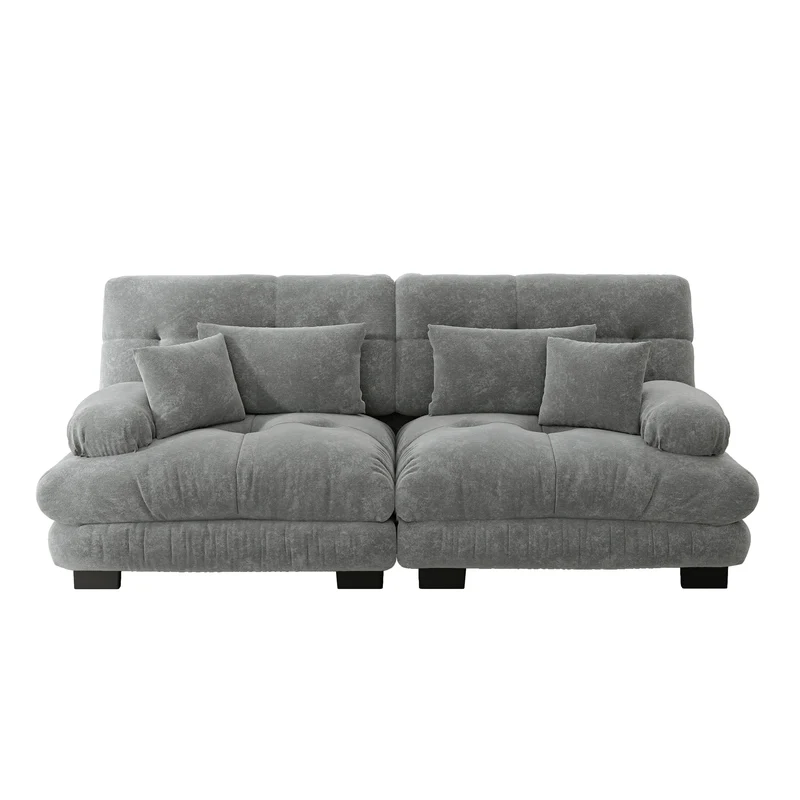 Canapé 3 places modulable en chenille gris avec coussins 220 cm NEXUSZYN