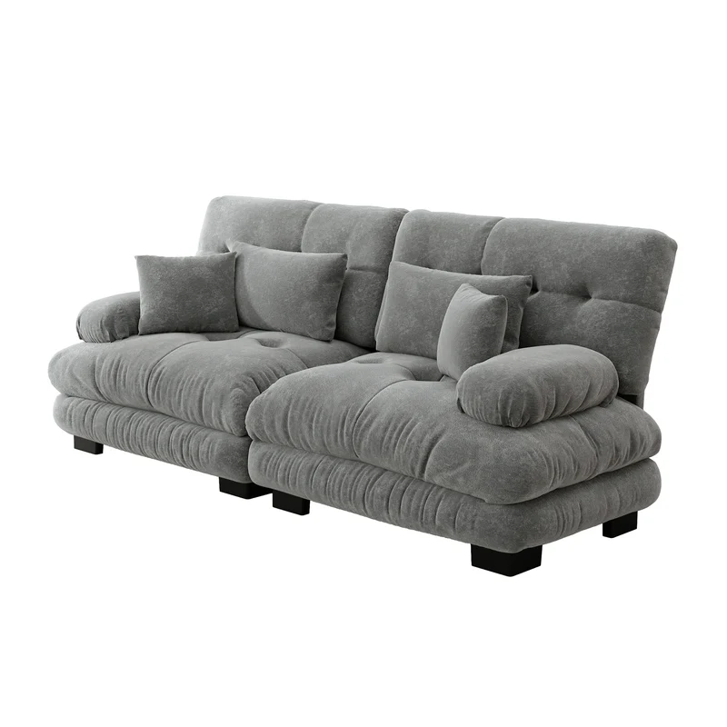 Canapé 3 places modulable en chenille gris avec coussins 220 cm NEXUSZYN