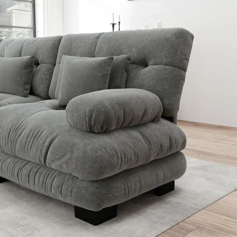 Canapé 3 places modulable en chenille gris avec coussins 220 cm NEXUSZYN