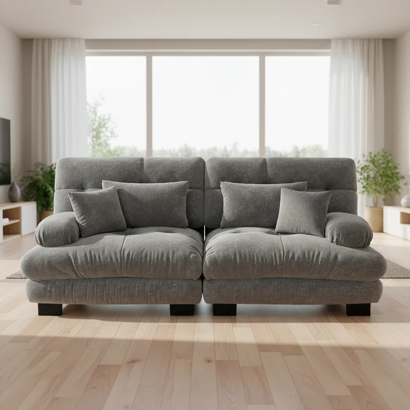 Canapé 3 places modulable en chenille gris avec coussins 220 cm NEXUSZYN
