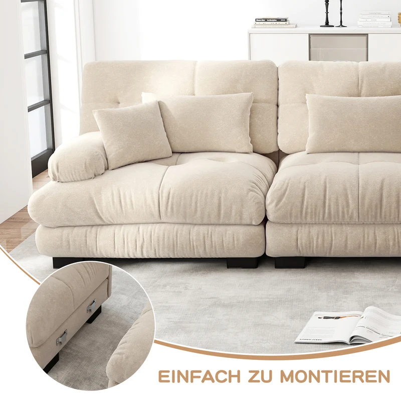 Canapé 3 places modulable en chenille beige avec coussins 220 cm NEXUSREX