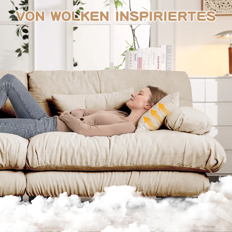 Canapé 3 places modulable en chenille beige avec coussins 220 cm NEXUSREX